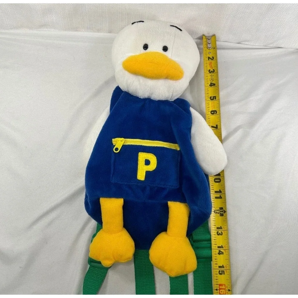 Vintage 1997 Sanrio Pekkle Duck Plush Backpack Blue White Green 90s Collectible